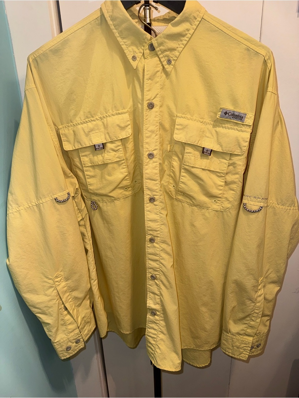Columbia PFG Bahama II Yellow Omni Shade Fishing Shirt Long Sleeve FM7048